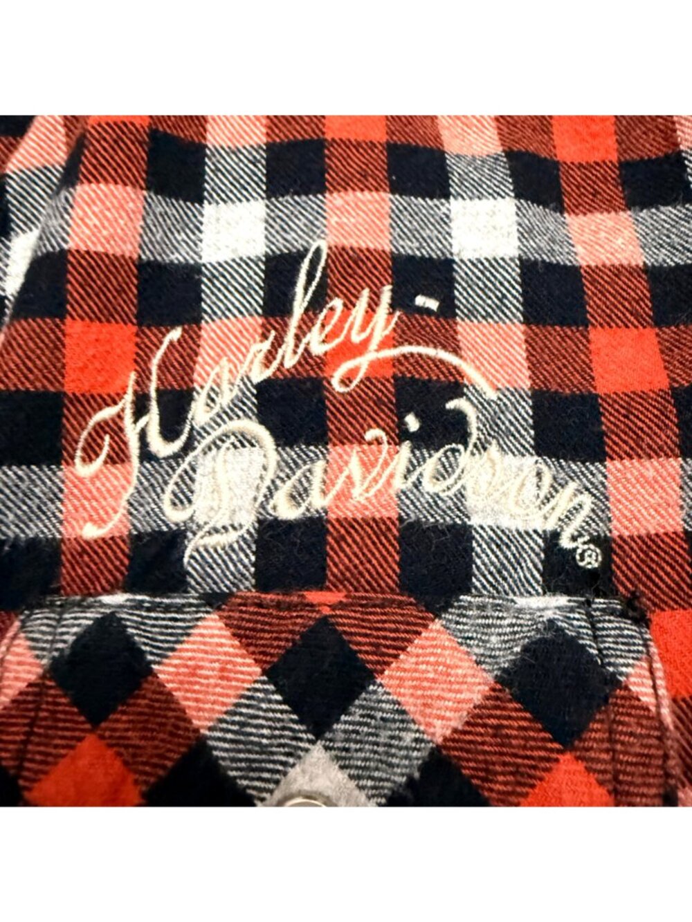 Harley-Davidson Women's Flannel Shirt S Red Black Embroidered Logo Long Sleeve - Picture 3 of 11